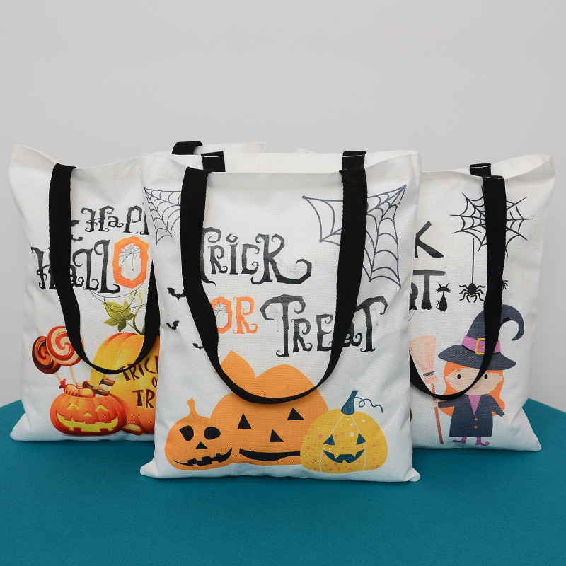 New Cross Border Halloween Canvas Bag Linen Cartoon Pumpkin Decoration Student Tote Bag Shopping Bag
