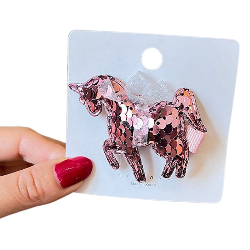Picture of Cartoon Children's Hair Accessories Korean Color Sequins Unicorn Girls Hairpin Princess Birthday Headwear Liu Haihai Clip