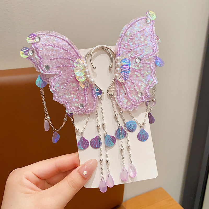Picture of Children's Mermaid Tassel Earrings Girls Super Fairy Butterfly Shell Earrings Little Girl Princess Elf Earrings Accessories