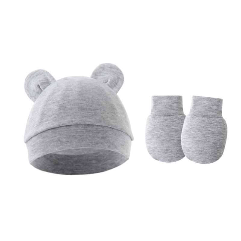 Picture of 2023 foreign trade baby pullover cap Mickey ears baby hat newborn tire cap anti-scratch gloves 2-piece set
