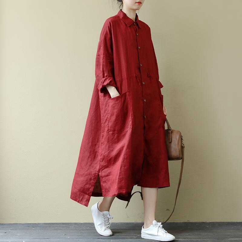dress plus size 2025 Spring Retro Hong Kong Style Elegant Loose Casual Cotton Mid-length Shirt Dress Women's Fashion