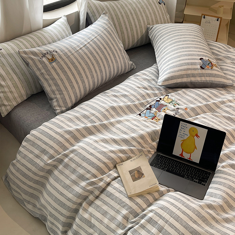 Picture of Ins wind washed cotton and linen bed four-piece set 2024 new no cotton cotton bedding three-piece set bed sheet quilt cover 4