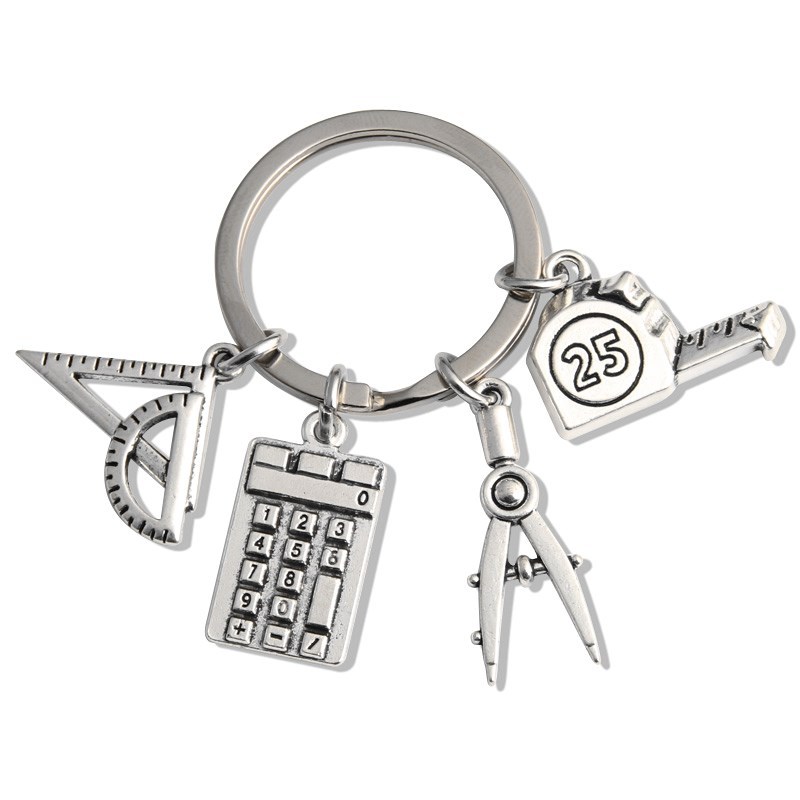 European and American Foreign trade jewelry compasses triangle ruler calculator tape design student teacher gift keychain