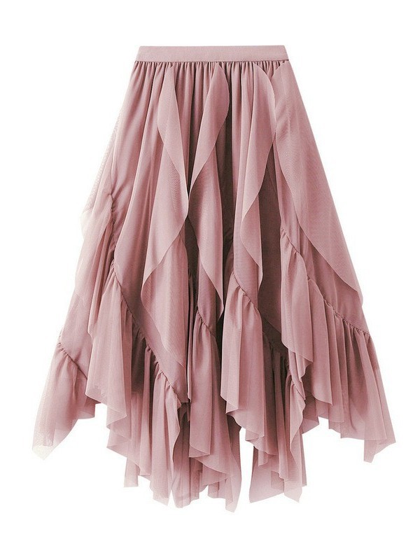 2025 New Ruffled Gauze Skirt Women's High Waist Temperament Four Seasons Commuting Mesh Skirt