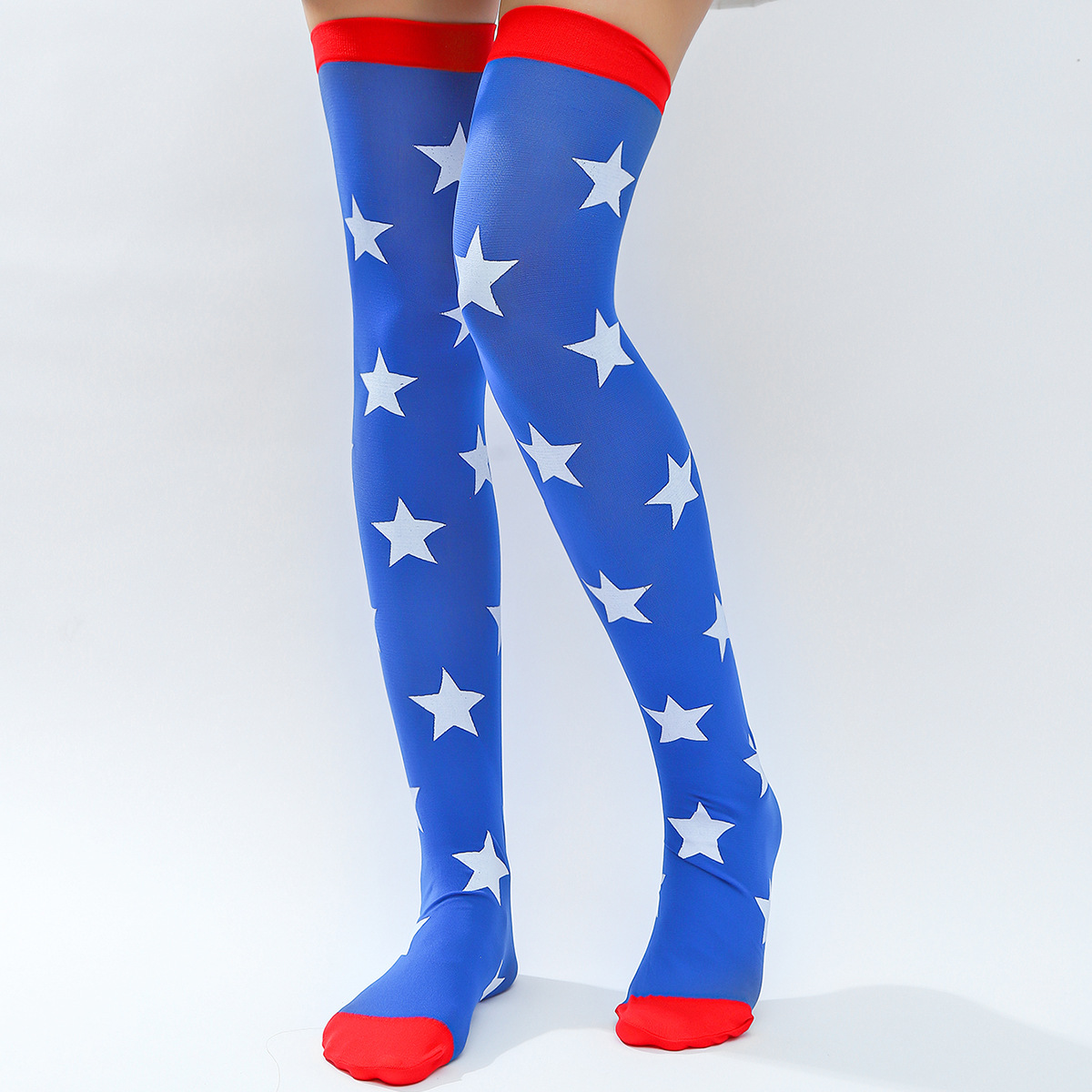 Independence Day Celebration Pentagram Flag Long Socks Holiday Party Ball cs Performance Accessories Over-the-Knee Socks