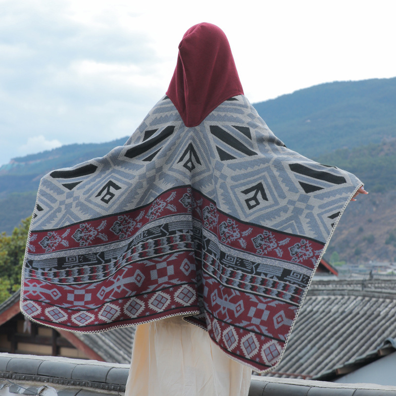 Ethnic Style Hooded Shawl Cloak Lijiang Xinjiang Xizang Northwest Tourism Wear Photograph Warm Outer Cape