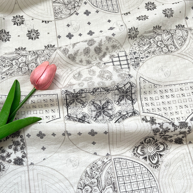 Suyun Flower Grid Tencel jacquard fabric new Chinese style Hanfu cheongsam dress fabric handmade DIY fabric