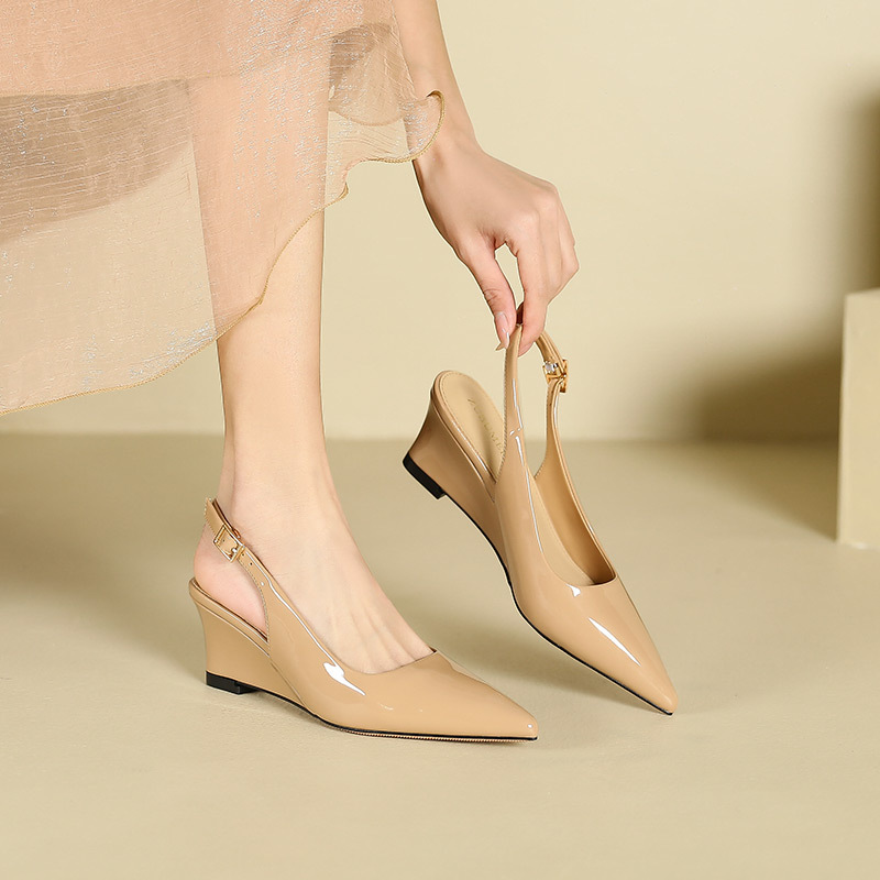 5162-9 Fairy Wind Empty Wedge High-heeled Shoes Women's 2025 Summer New French Temperament Pointed Single Shoes Women
