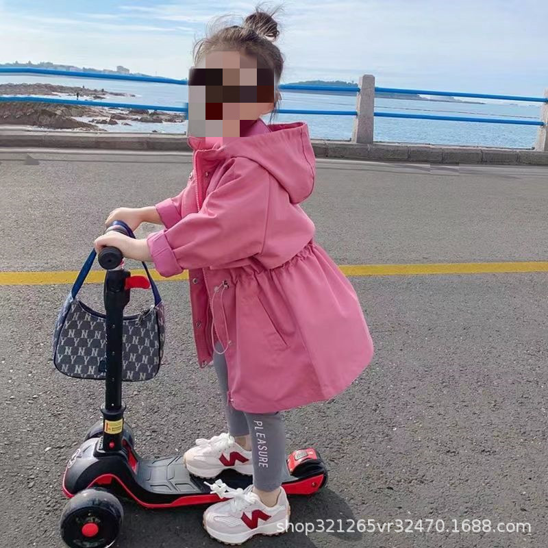 Girls' Spring and Autumn Korean Style Russo 2024 New Style Baby 5-Year-Old 6 Foreign Style Coat Small Children's Mid-Length Coat Coat