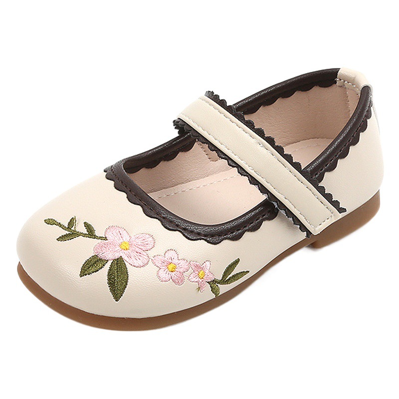 Children's Leather Shoes 2024 Autumn New Flower Embroidered Girls Princess Shoes Baby Girls Single Shoes Fashionable and Plaid Cross-Border