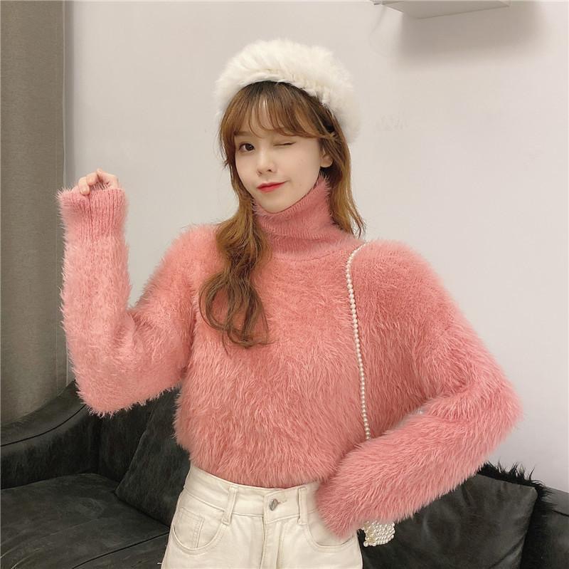 Picture of Thick soft glutinous sweater women's autumn and winter loose pullover inner warm top mink fur half turtleneck bottoming sweater