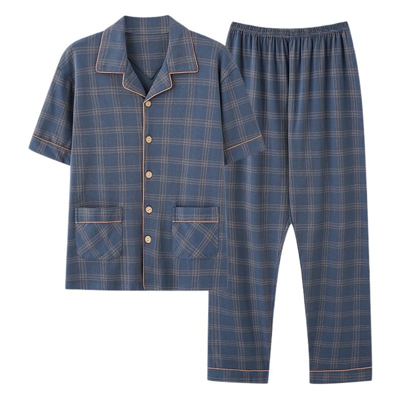 Chun Baifen Pajamas Men's Short-sleeved Trousers Half-sleeved Middle-aged Dad's Spring and Summer Fat plus size Loose Home Clothes suit
