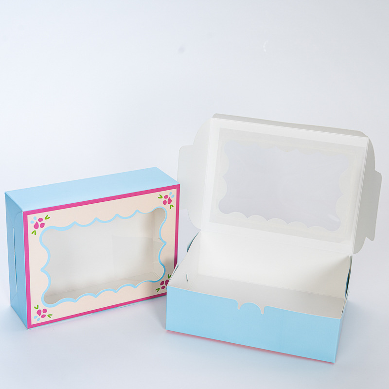 Wholesale Rectangular Windowed Carton Donut Packaging Box Candy Biscuit Cookie Baking Pastry Packaging Box