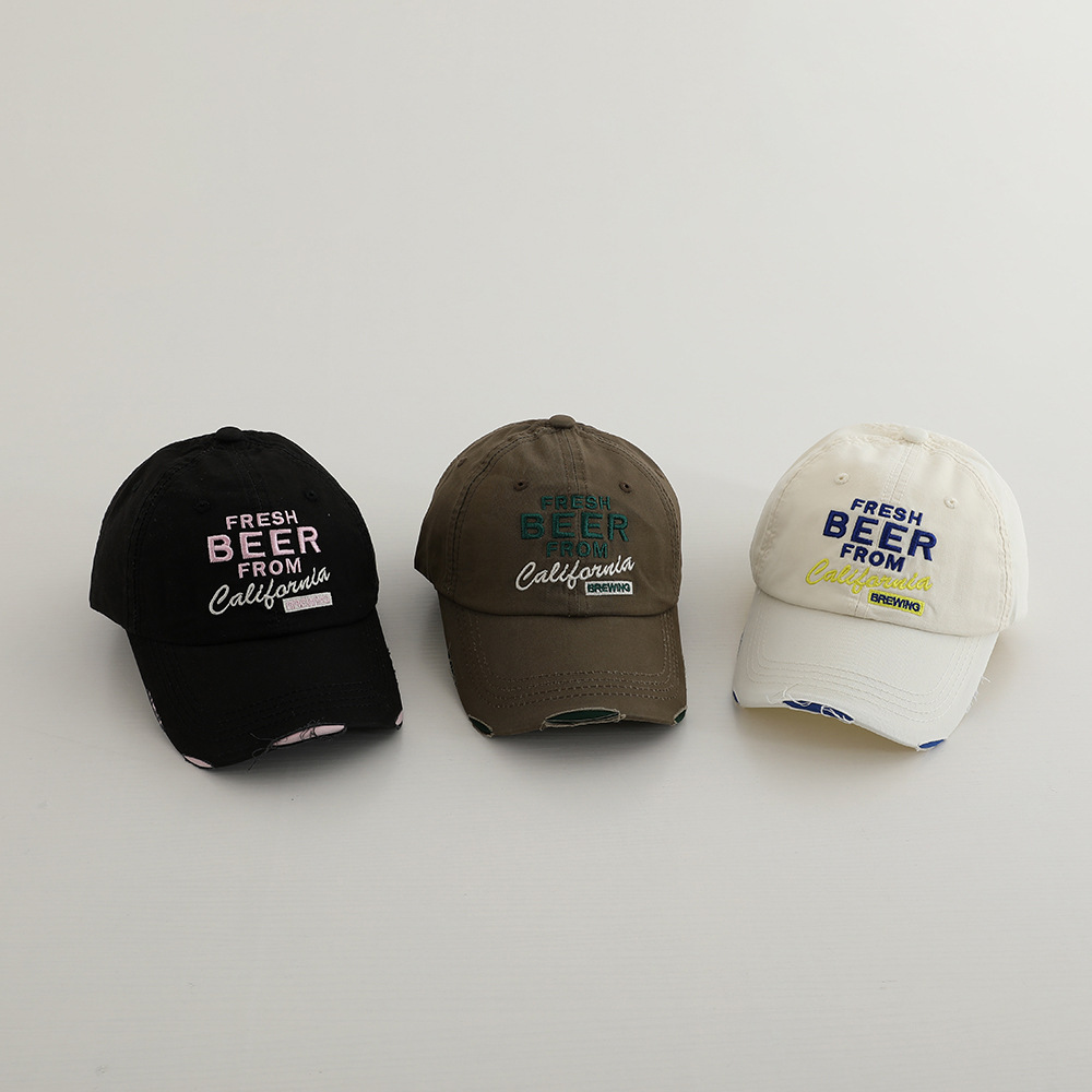 Picture of Niche Trendy Brand Old Hole Kidsren's Baseball Cap Korean Style Street Retro Color Versatile Baby Letter Peaked Cap