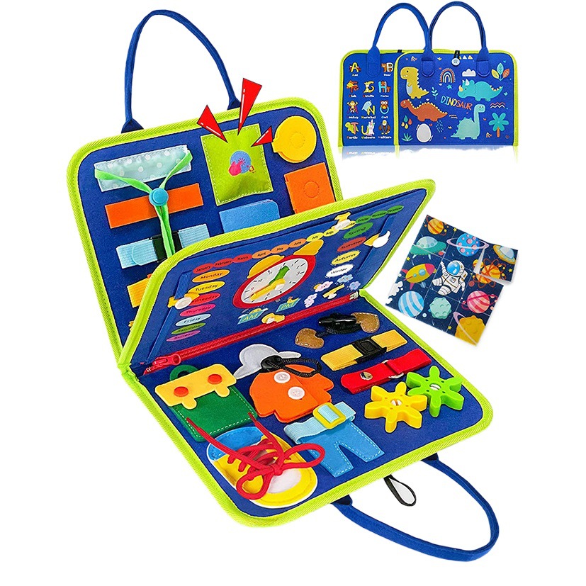 Cross-border New Montessori Dinosaur Baby Elephant Felt Learning Board Busy Board Early Childhood Early Childhood Education Children Enlightenment Puzzle Felt