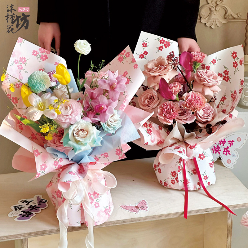 Chinese Valentine's Day Luoqing Spring Floral Paper Bouquet Gift Waterproof Film Flower Wrapping Paper DIY Material
