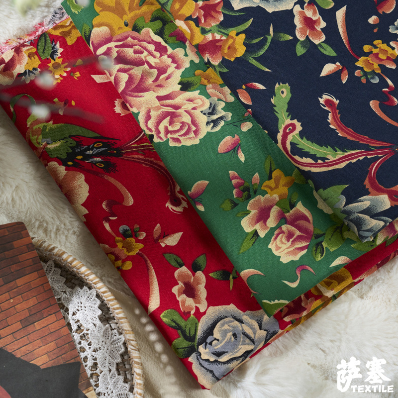Cotton and Linen Digital Printing Fabric Floral Fabric Pastoral Style Fabric Floral Skirt Northeast Big Flower Vintage Fabric