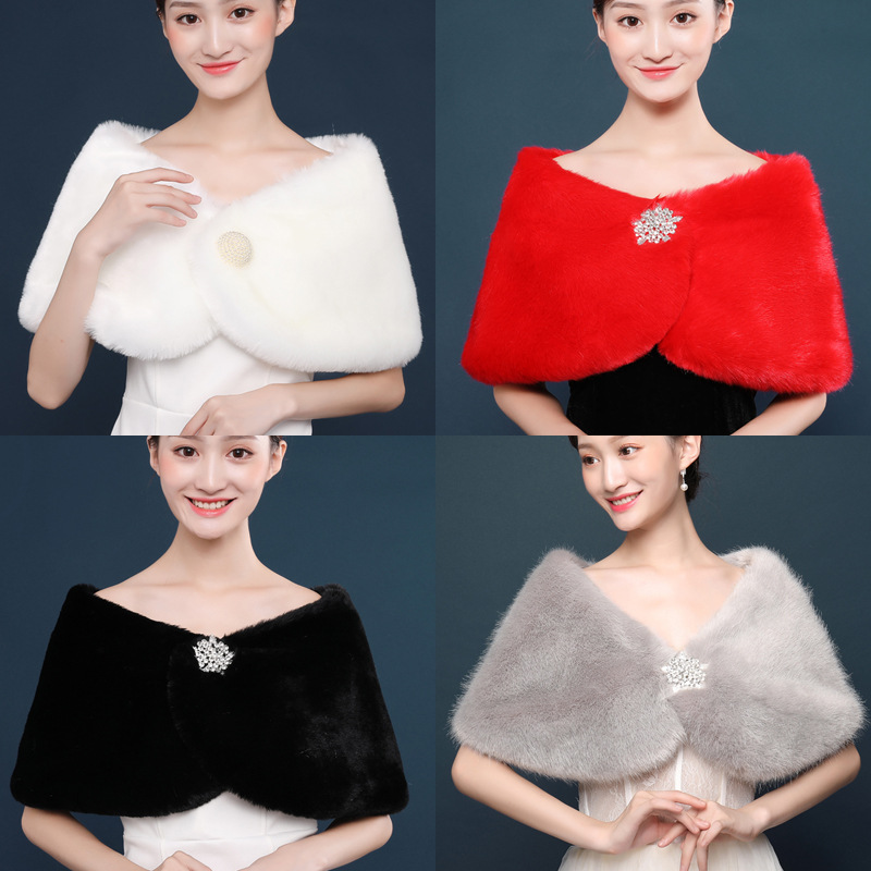 Foreign trade rabbit fur ball diamond wedding dress fur shawl mother wedding instrument warm shawl Red White Black purple gray 9038