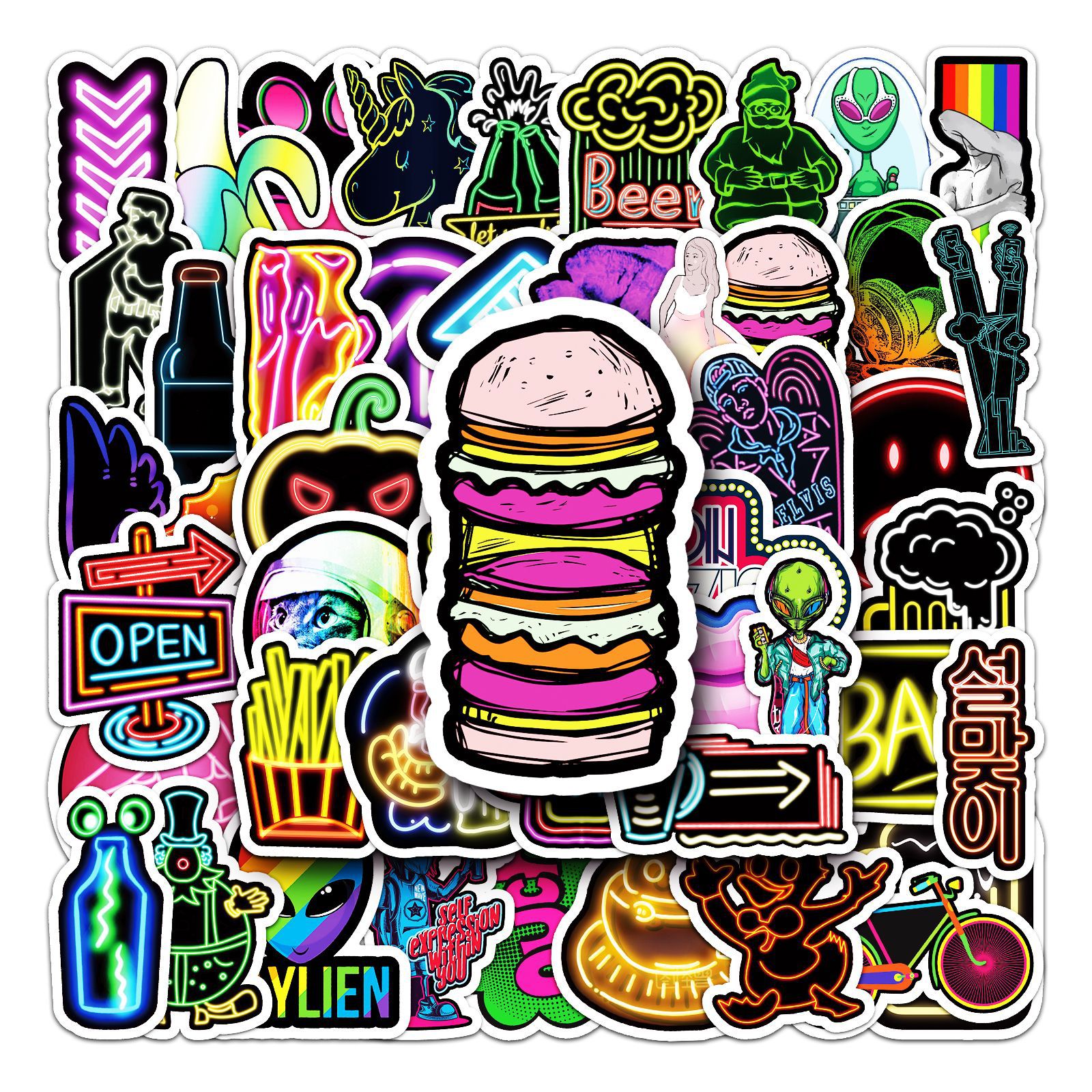 Picture of 53 Neon Graffiti Decoration Personalized Fashion Wholesale Notebook Suitcase Motorcycle Car Waterproof Stickers