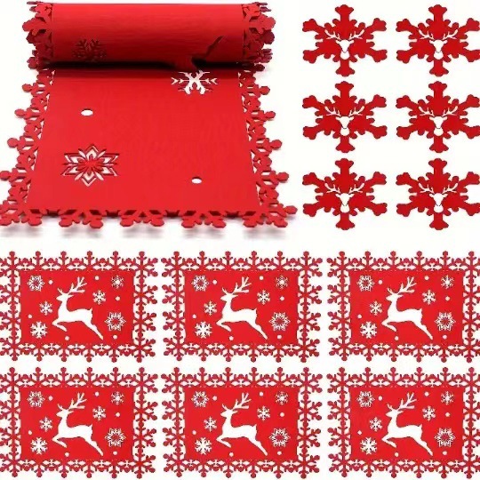 Picture of Cross-border supply felt meal coasters Christmas table decorations creative hollow non-slip thermal insulation felt table mat