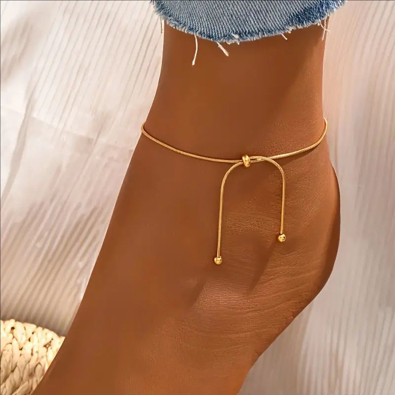 European and American style light luxury fashion simple wind anklet alloy niche design girls golden ball anklet wholesale