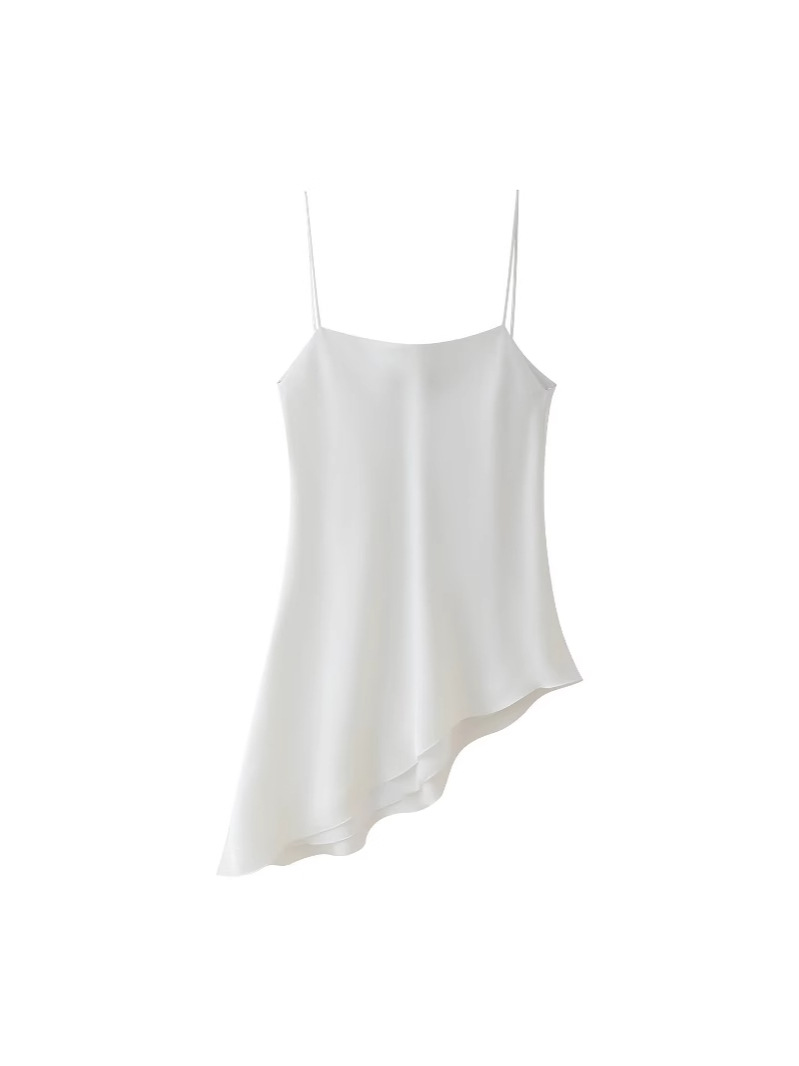 Foreign Trade 25 Spring New Women's Clothing European and American Fashion Simple Silk Satin Texture Asymmetric Top