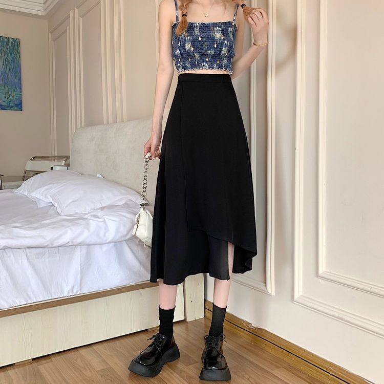 2024 Autumn Plus Size Fat mm Mid-Length Skirt Women's High Waist Irregular Slit A-Line Skirt Slimming Design