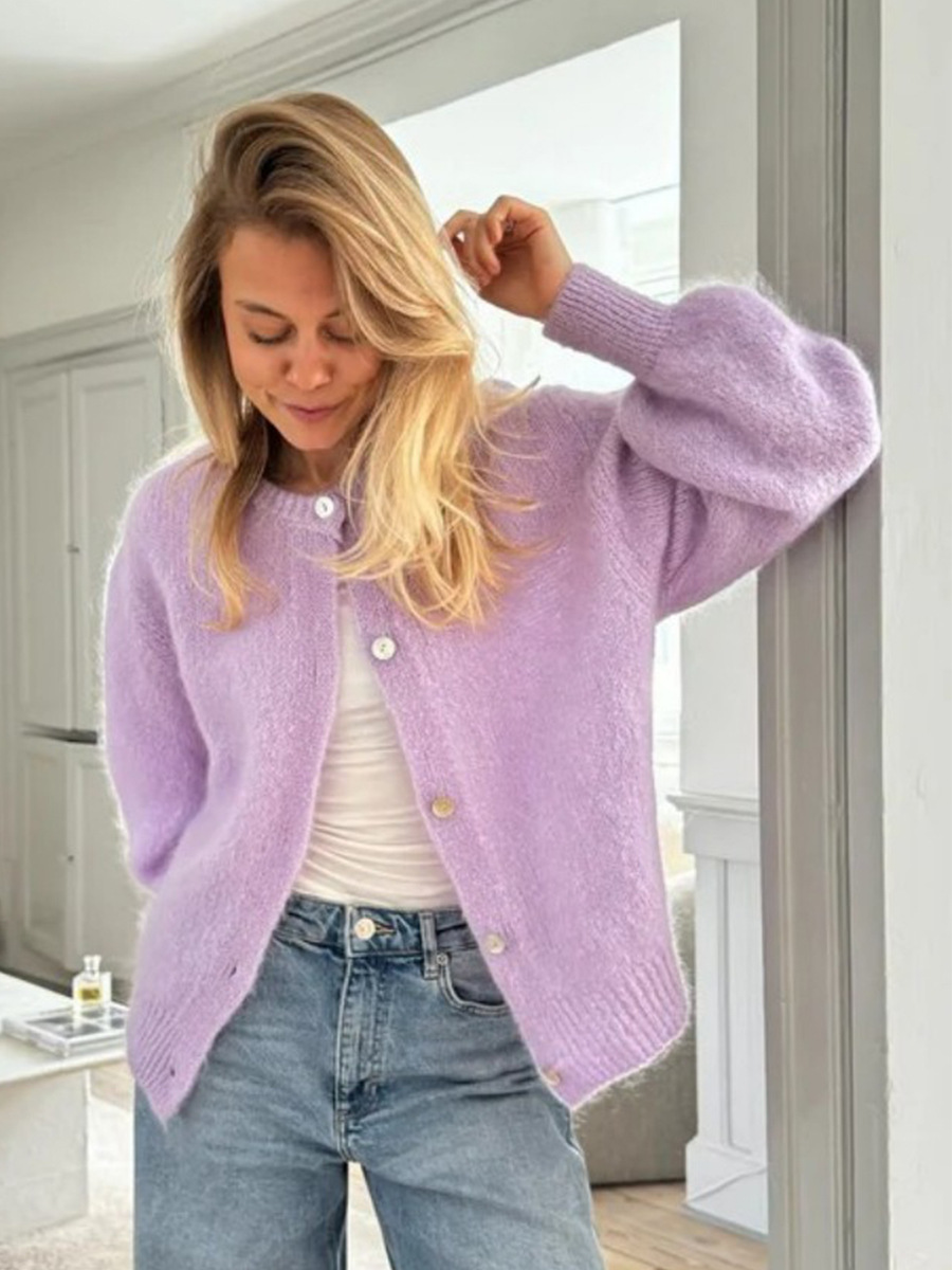 Picture of Candy-colored knit cardigan for women, European & American 2025 autumn/winter solid mohair cardigan, macaron-colored sweater for women