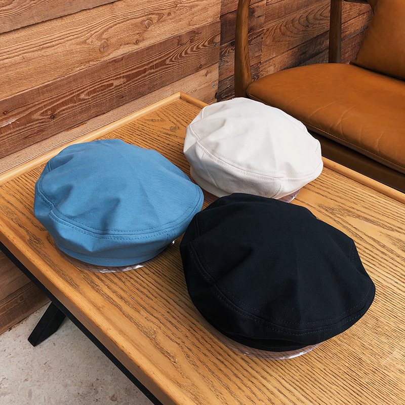 Picture of Spring and Summer pure cotton retro beret girls' Korean style solid color versatile cute painter hat ins Japanese style beret hat