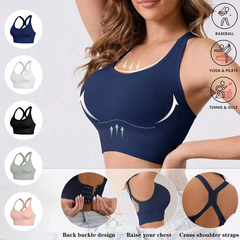 Cross-border sports bra SHEIN plus size no steel ring hollow breathable correction back yoga underwear export TEMU