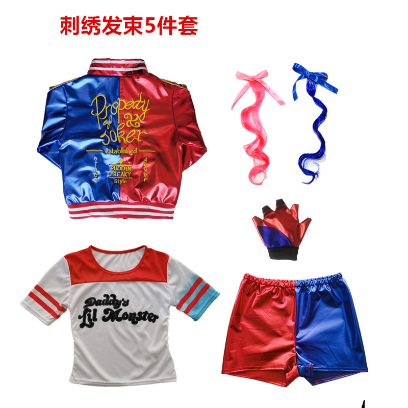 Picture of Carnival Adult Female High-End Embroidered Harley Quinn Cosplay Costume Movie Character Belt Jacket T-Shirt Shorts Pattern