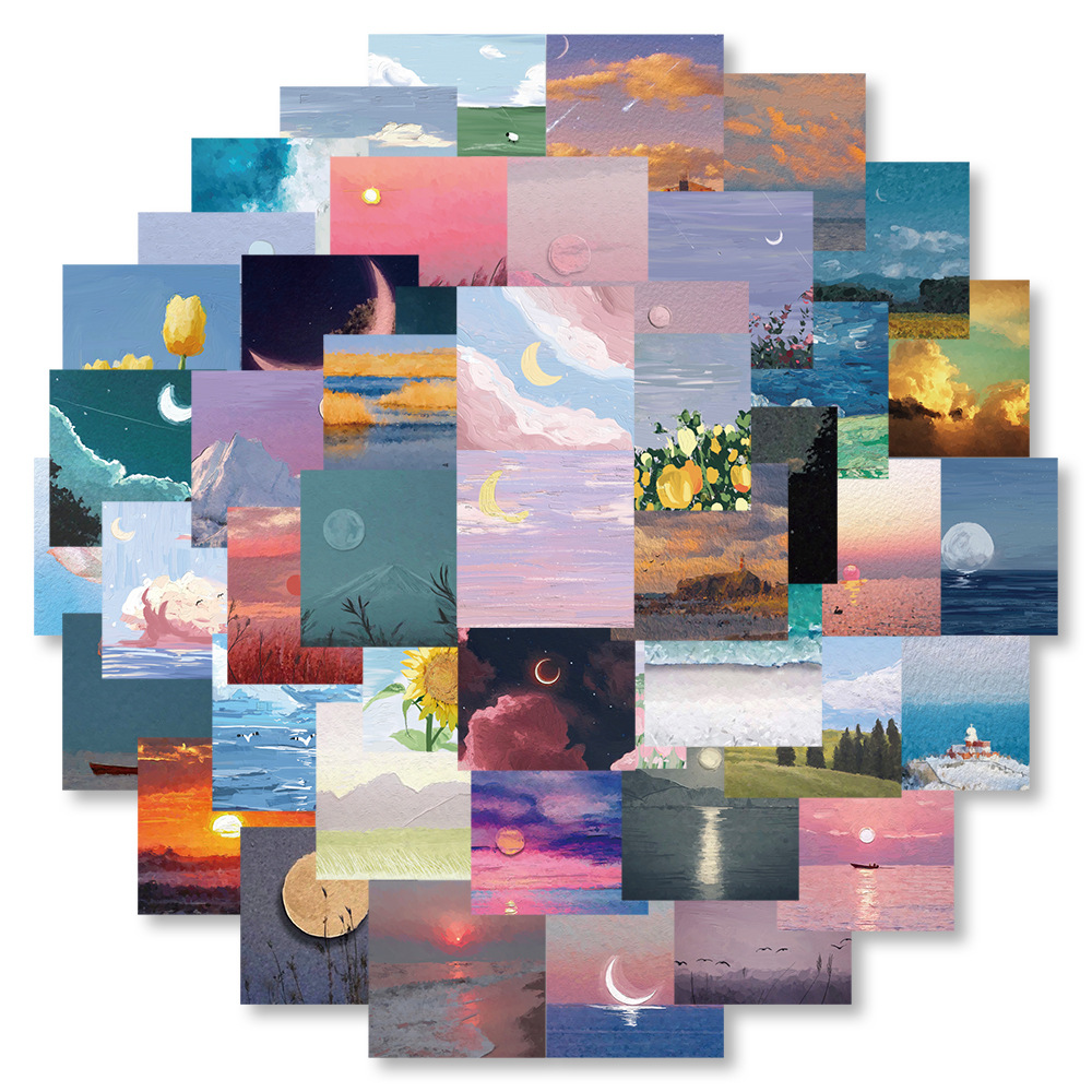 50 original oil painting landscape stickers waterproof scooter guitar water Cup luggage Art School Art Stickers