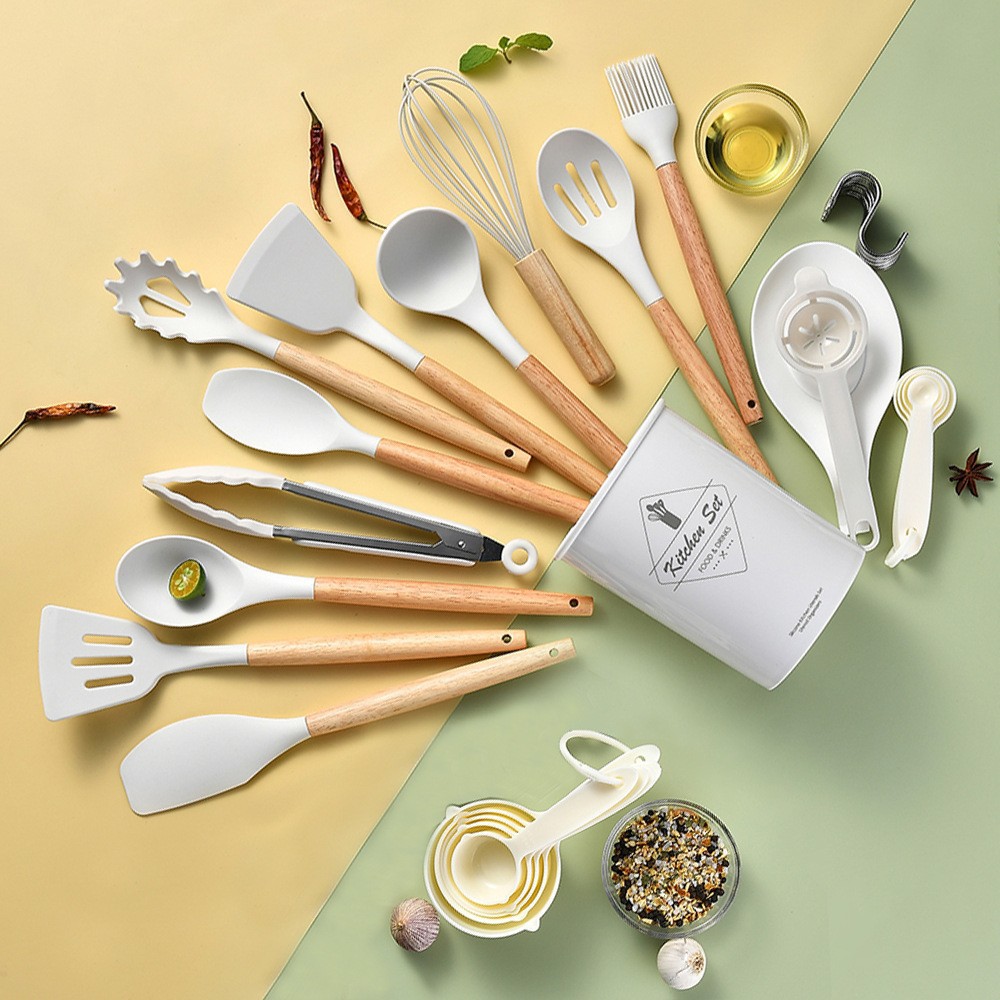 Cross-border Hot Selling Silicone Kitchenware 34 Pieces suit Non-stick Pan Shovel Measuring Cup Measuring Spoon suit kitchen utensil
