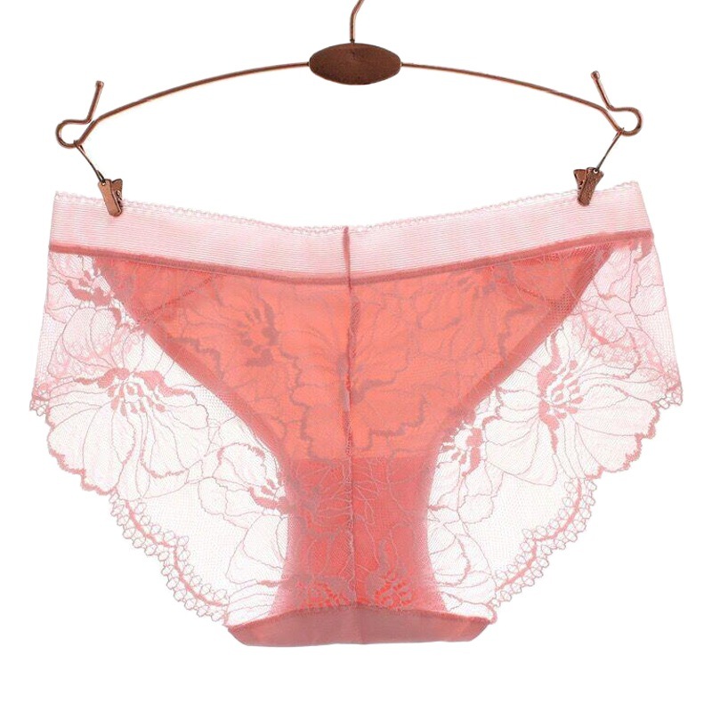 Popular Style Seamless Mid-waist Ice Silk Underwear Women's Large Size Sexy Transparent Lace Breathable Pure Cotton Crotch Hip Briefs