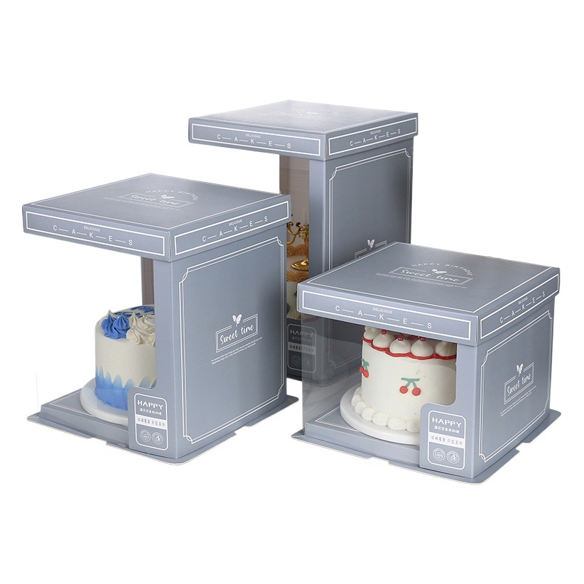 Translucent Cake Box Customized Double Layer Heightened 6-Inch 8-Inch 10inch 12inch Square Baking Dessert Packaging Box Wholesale