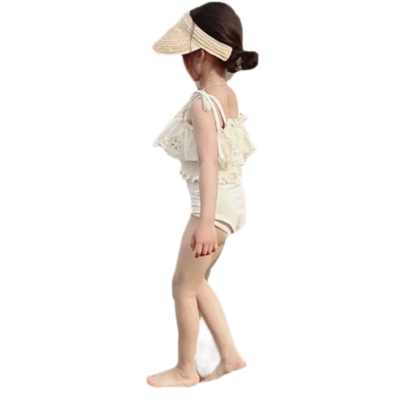 Children's Wear 2024 Summer New Children's Western Style Swimsuit Baby's Embroidered Ruffled Sling Strap Swimwear