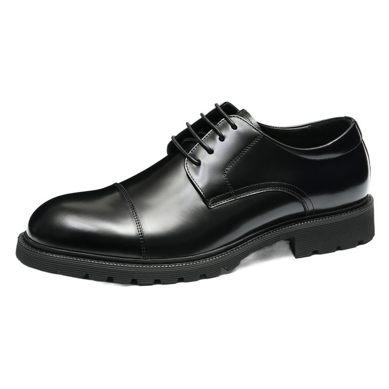 [vip for] formal leather shoes men's three joint leather cowhide business casual round head thick bottom bright men's shoes