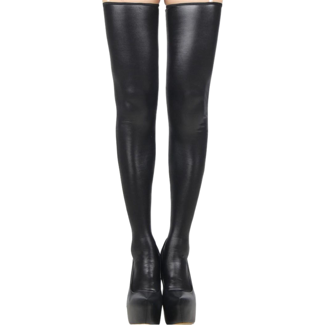 European and American foreign trade imitation leather sexy stockings with metal decoration high socks AliExpress sexy underwear cross-border