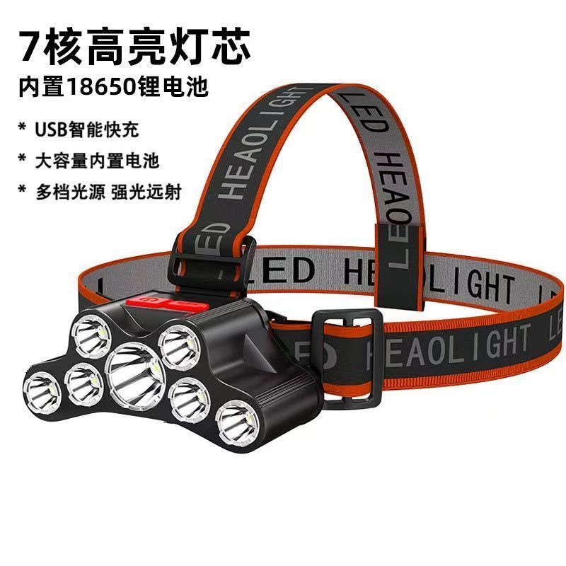 7. Strong light waterproof headlamp outdoor long shot rechargeable flashlight rechargeable outdoor camping fishing fill light wholesale
