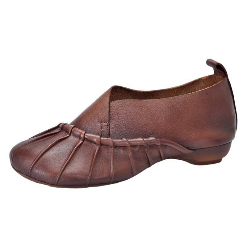 Longlin genuine leather Boken shoes for women 2023 Autumn New Japanese round toe handmade woven shoes flat factory direct supply