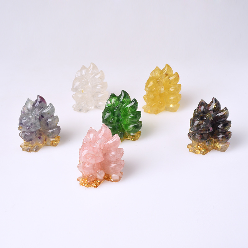 Picture of Natural Crystal Gravel Nine Tail Fox Doll Original Home Car Ornaments Living Room Bedside Gift Couple Gift