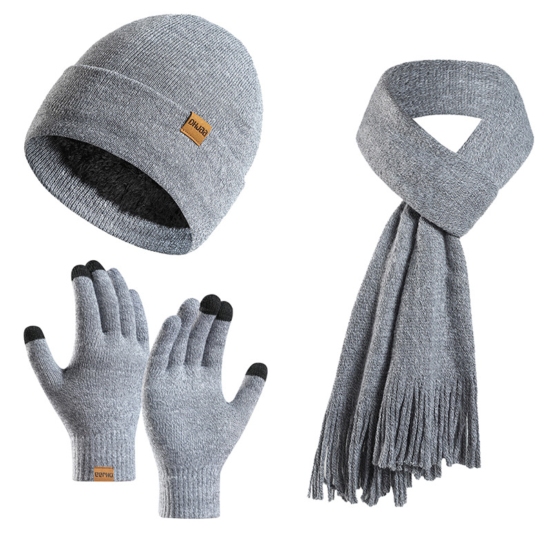 Picture of Amazon's New Set European and American Autumn and Winter Velvet Knitted Hat Scarf Gloves Men's and Women's Warm Wool Three-Piece Set