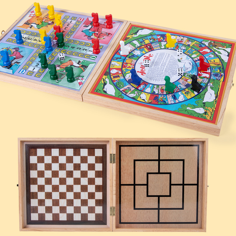 Picture of Wooden Fun Four-In-One Multi-Functional Chess Game for Young Children, Parent-Child Interactive Educational Early Education Board Game Toy