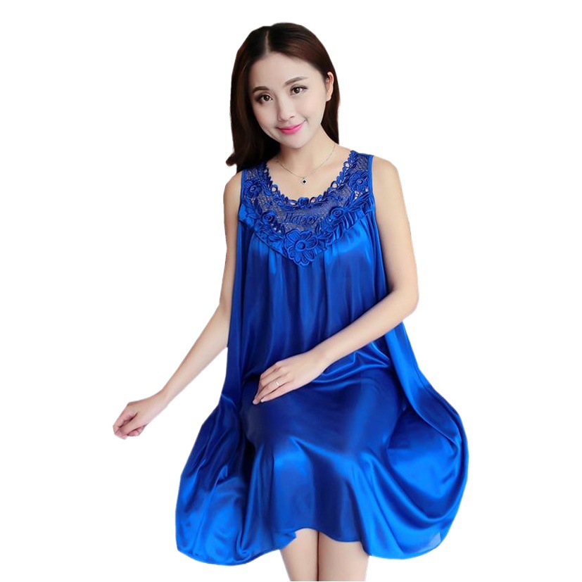 New Lace Ice Silk Pajamas Vest Nightgown for Women Cute Home Thin Fat mm Loose Plus Size Multi-Color