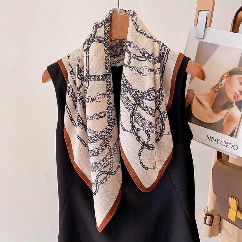 2025 Korean Style Retro Fashion Printed Small Square Scarf Women's Silk Scarf Decorative Scarf Professional Scarf Spring and Summer Sunscreen Scarf