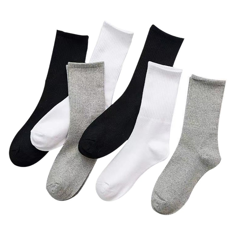 Classic black, white and gray socks men's mid-calf length socks spring and summer stockings Japanese ins All-match fashionable sports socks pile socks for women