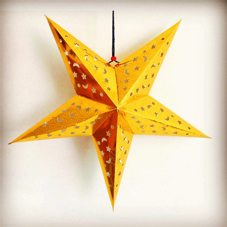Picture of Three-dimensional laser five-pointed star ceiling ornaments cardboard five-star Christmas decoration colorful star paper five-star decoration