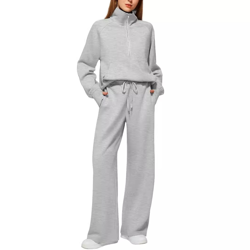 Picture of 2025 European and American Amazon European and American Style Two-Piece Oversized Half-Zip Sweatshirt Wide-Leg Sweatpants Casual Set