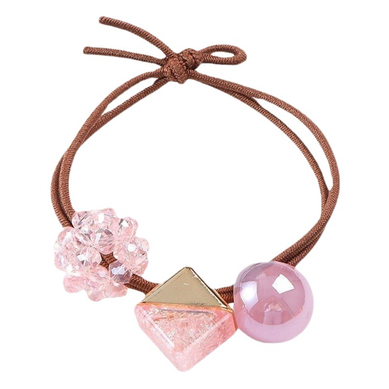 Internet Celebrant Square Round Bead Hair Rope Korean Style Cute Crystal Bead Hair Rope South Korea Simple Fresh Girl Hair Rings