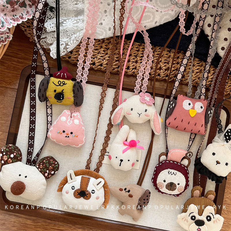New Korean-style Early Autumn Cartoon Animal Baby Hanging Ornaments Fabric Cotton-filled Rabbit All-match Sweater Lanyard Autumn and Winter Accessories